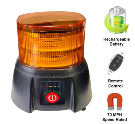 Rechargeable Amber LED Beacon – Wireless with Remote Control – Magnetic – 12/24v – ECE R65